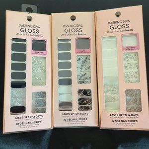Dashing Diva Gloss Gel Nail Strips - Black/Grey/White bundle